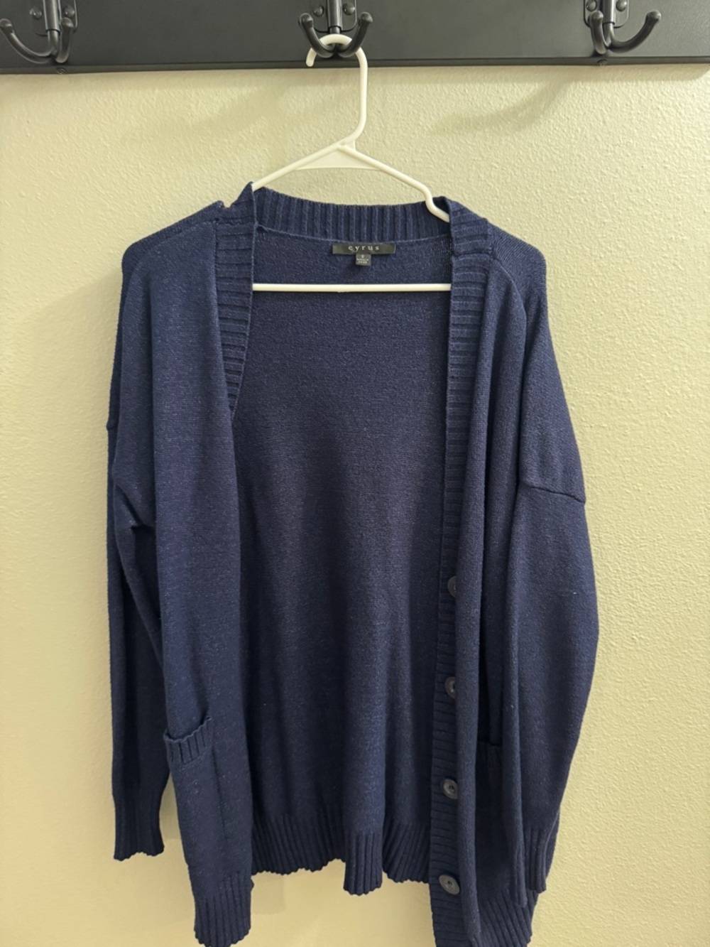Navy Open-Front Knit Cardigan